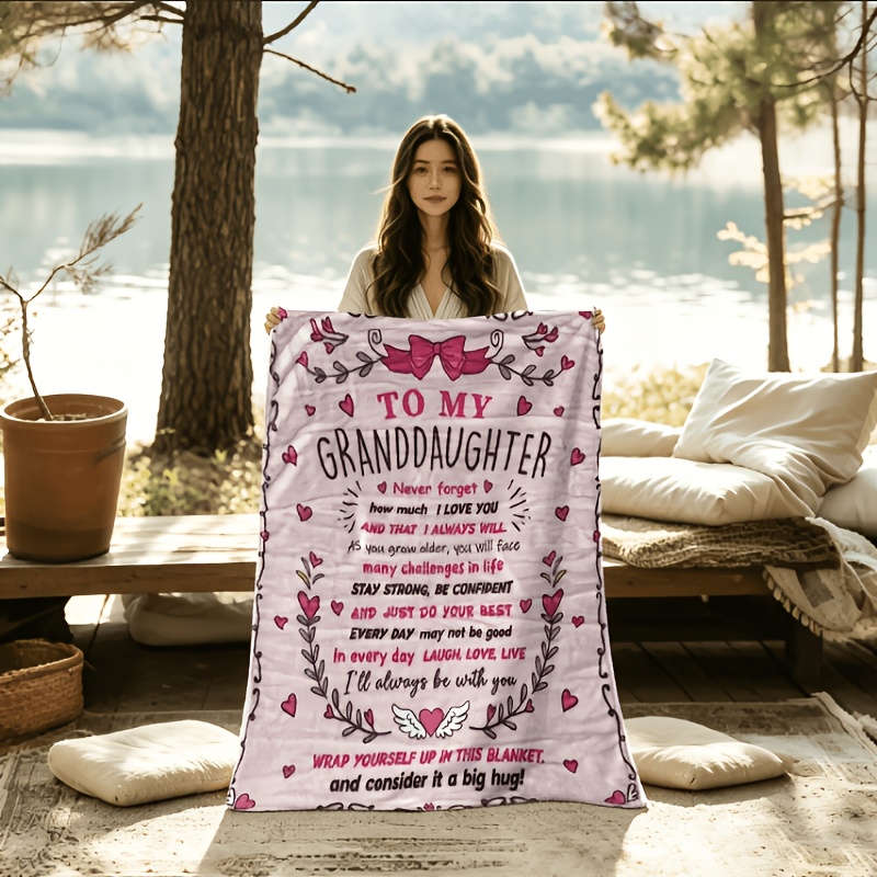 TEMU 2d Flat Printing 1pc Gift Blanket - Soft Fleece Blanket With Message, Pink , Ideal For Napping, Camping, Travel, And Home Decor, Fleece Material