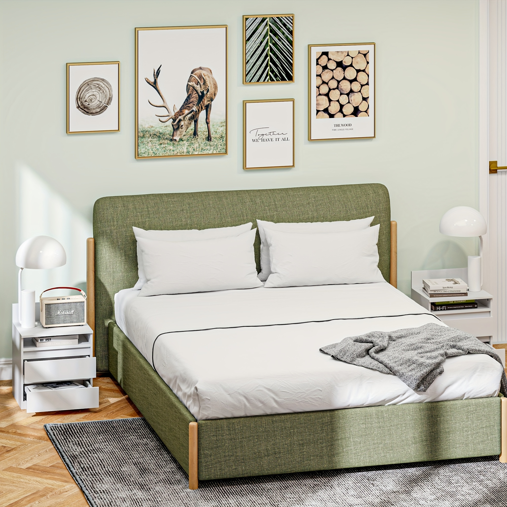 JERX Nachttisch Modern – Mit Schublade & 3 Ablagen, Gold-Weiß, 40x30x65 Cm Für Schlafzimmer & Wohnzimmer