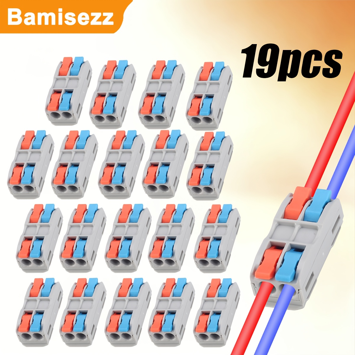 TEMU 19pcs/8pcs 2-in-2-out Push-in Lever Wire Fast Connectors, Dual- Wire Terminals, Support 28-12awg (0.2-4.0mm) Wires, Home Wiring Terminals, Home