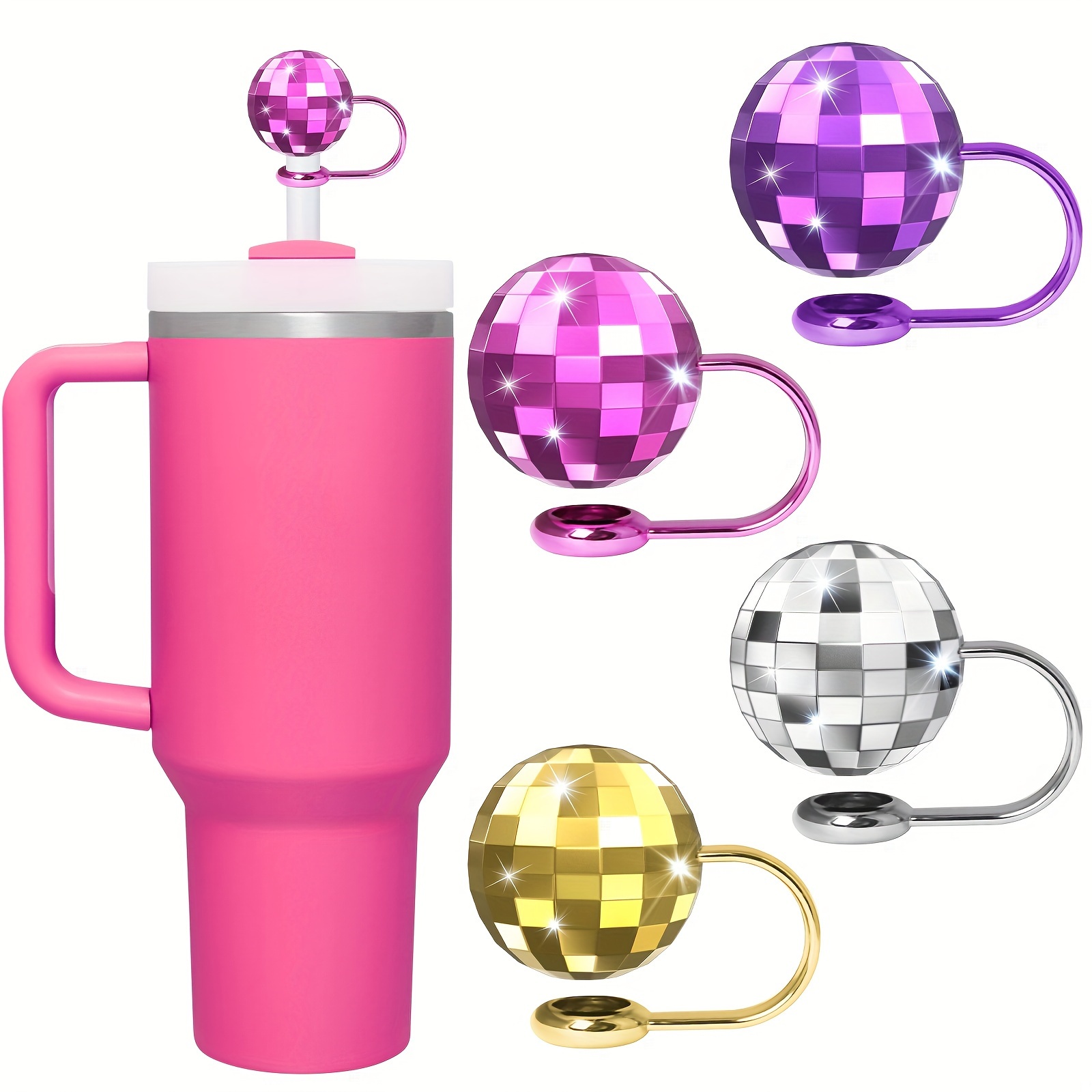 

4pc Disco Ball Straw Covers For Stanley Cup 30/40 Oz, Electroplated Tumbler Accessories For 10mm Straws, Reusable Pp Straw Toppers For Men And Women - 70s Theme