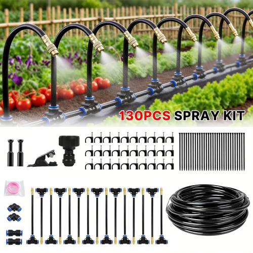 item picture 70 100 130pcs automatic drip irrigation system garden watering irrigation kit with adjustable copper nozzles atomizing watering sprinkler system for garden raised bed lawn greenhouse ideal gift for in 32 8 49 2 65 5ft