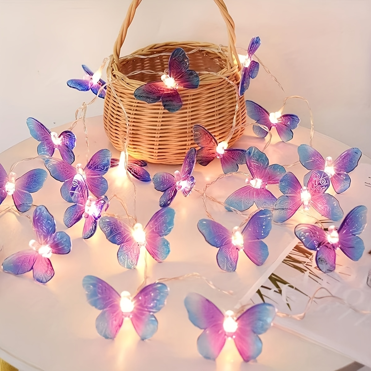 E-shop 1 Stück Lila Schmetterling LED Lichterkette, Batteriebetrieben (Batterien nicht enthalten). Geeignet für Weihnachten, Neujahr, Hochzeiten,