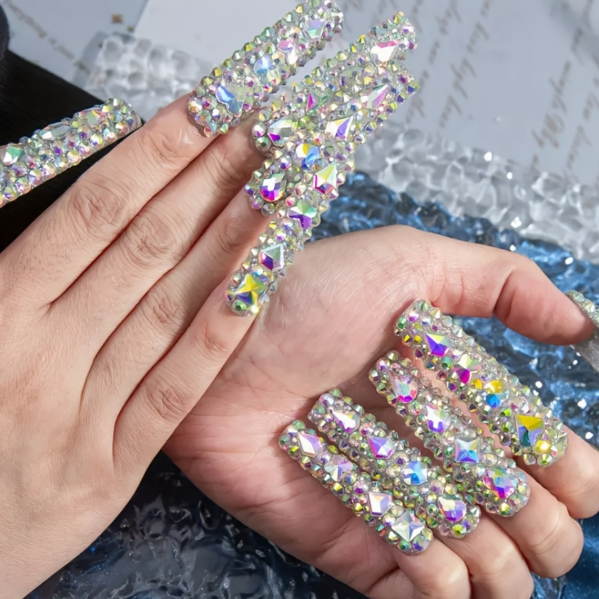 

10pcs Handmade Press On Nails Kit Long Coffin Glitter Iridescent Luxurious Decor Modern Elegant Minimalist Korea Style Chic French Style Neutral Classical Nail Supplies Chirstmas Party