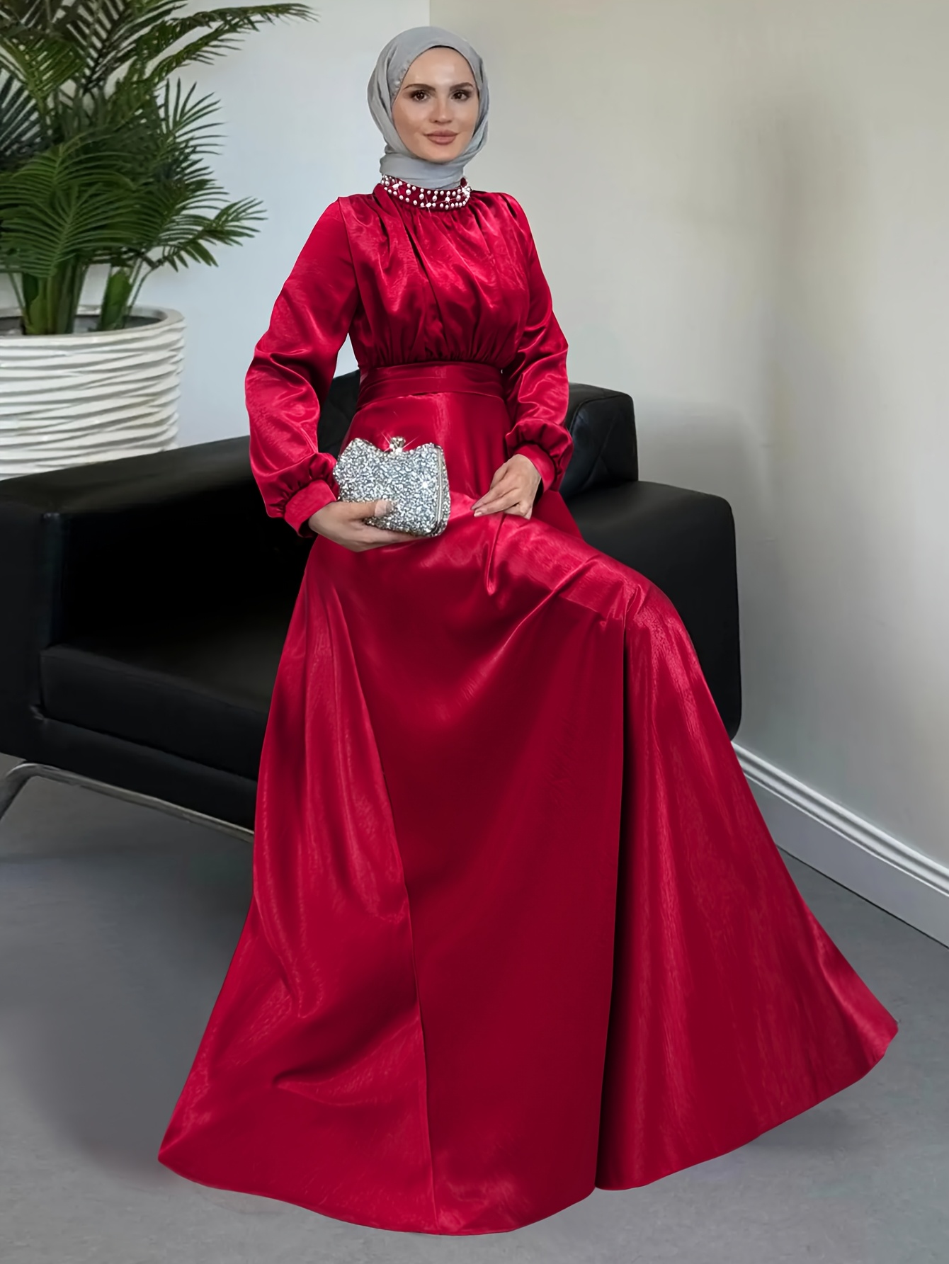 traditional dress ll168 stand collar solid color flared pendulum style suitable for   Product details 1
