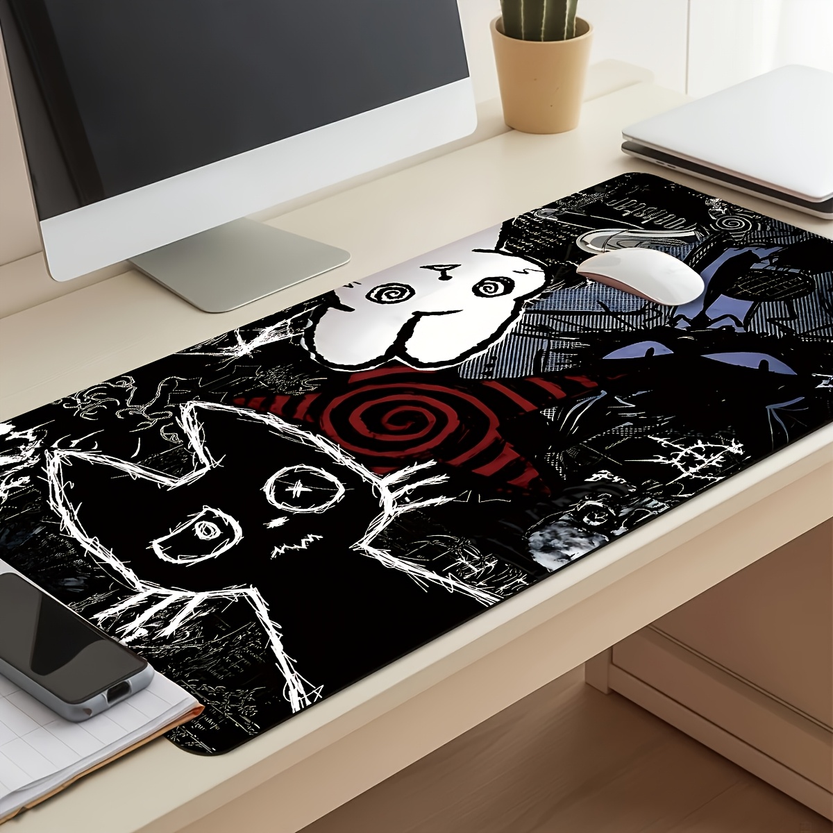 TEMU Tapis de souris de jeu étendu 1 pièce et tapis de pour bureau PC - Motif chat punk anime, chat gothique, , motif d'art japonais - Tapis de pour