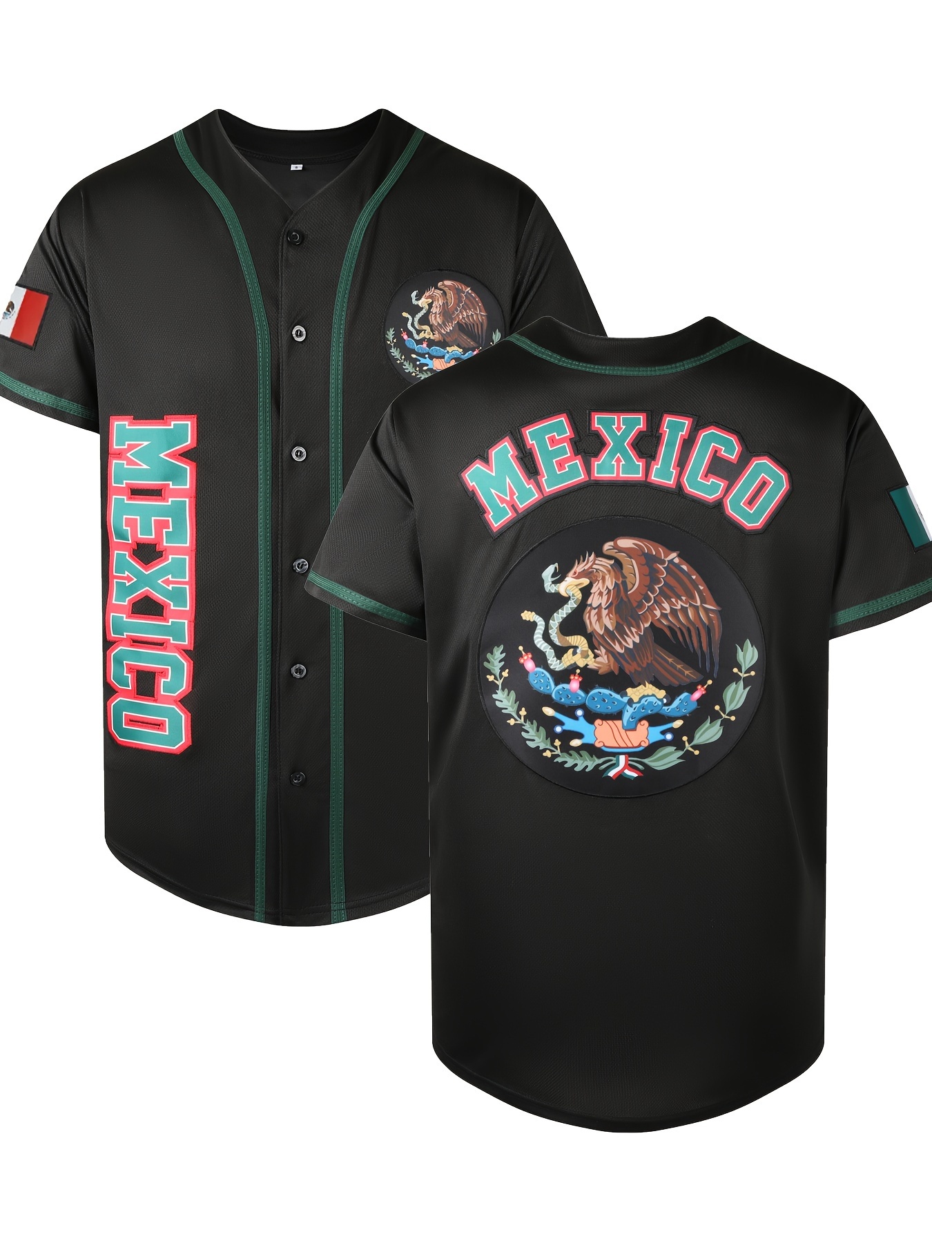 Camiseta de béisbol de manga corta con botones de México #7 para hombre  cosida 90 para fiesta