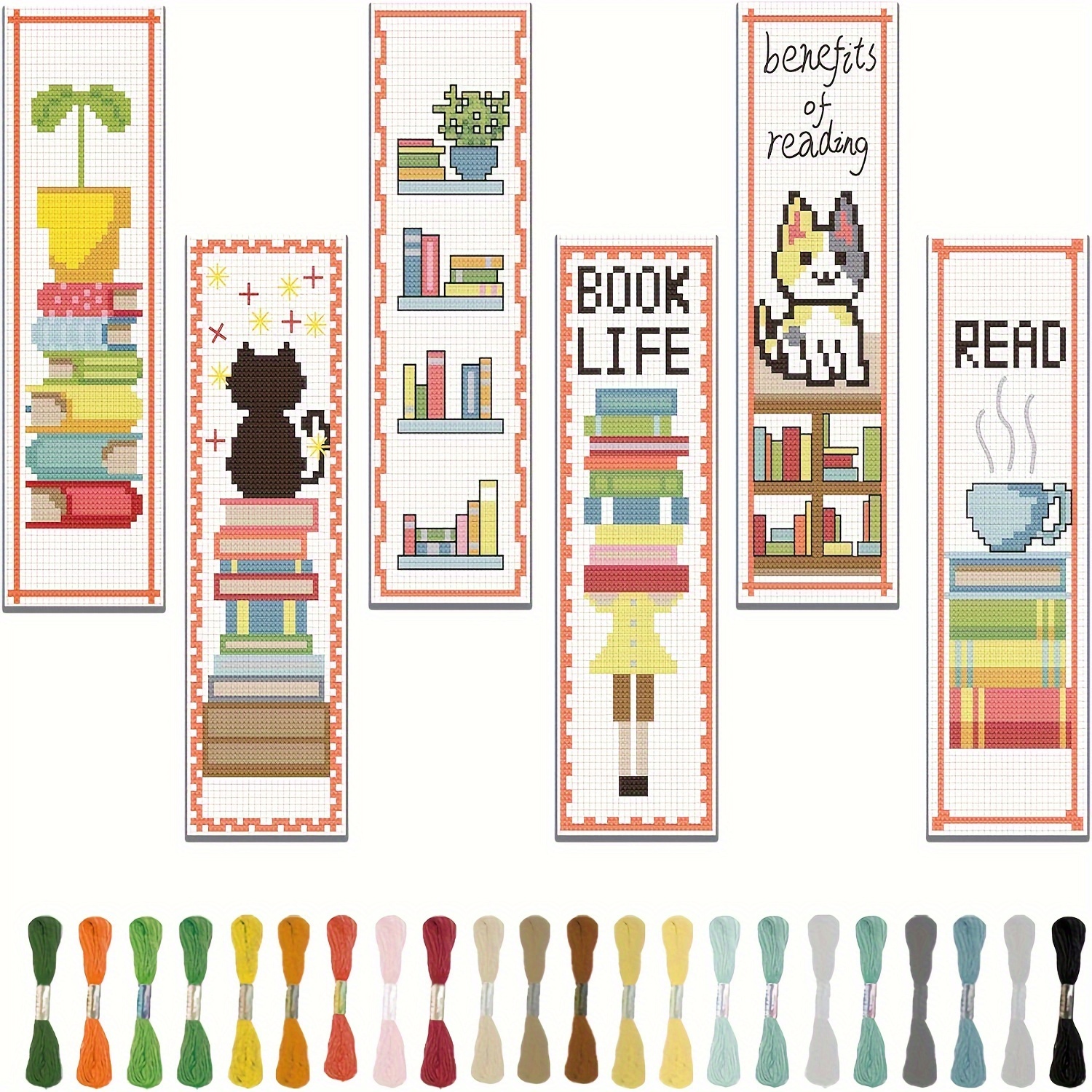 

6pcs Bookmark Stitch Kit - Stitch Kit With Instructions - Cute Cat Book Print Stitch Kit, Suitable For Beginners - Bookmark Making Kit - Suitable For Gifts (embroidery Accessories With Random Colors)