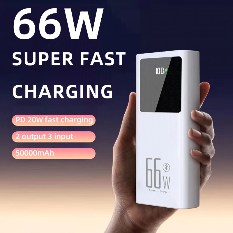 TEMU Power Bank 66W Ricarica Rapida 50000mAh, Caricatore Portatile PD QC 3.0 con Display LED, Batteria Esterna ad Capacit� per IPhone Samsung, CE