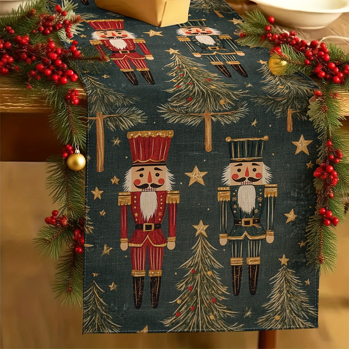TEMU 1 runner da natalizio - Design con motivo a marroni, decorazione per feste di Natale, tovaglia rettangolare 100% poliestere per decorazioni per