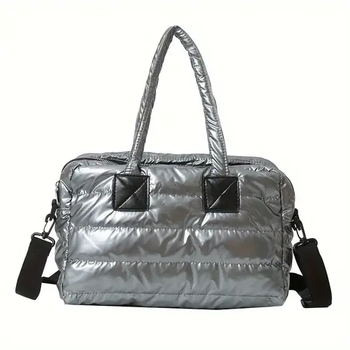 컴팩트 퀼트 다운 숄더 토트 백 - 패셔블한 다기능 대용량 여행 더플, 겨울 통근 필수 브리프케이스, 내구성 있는 나일론 스포츠 가방, 간편한 관리, 세탁 가능, 데이 스타일리쉬 선물