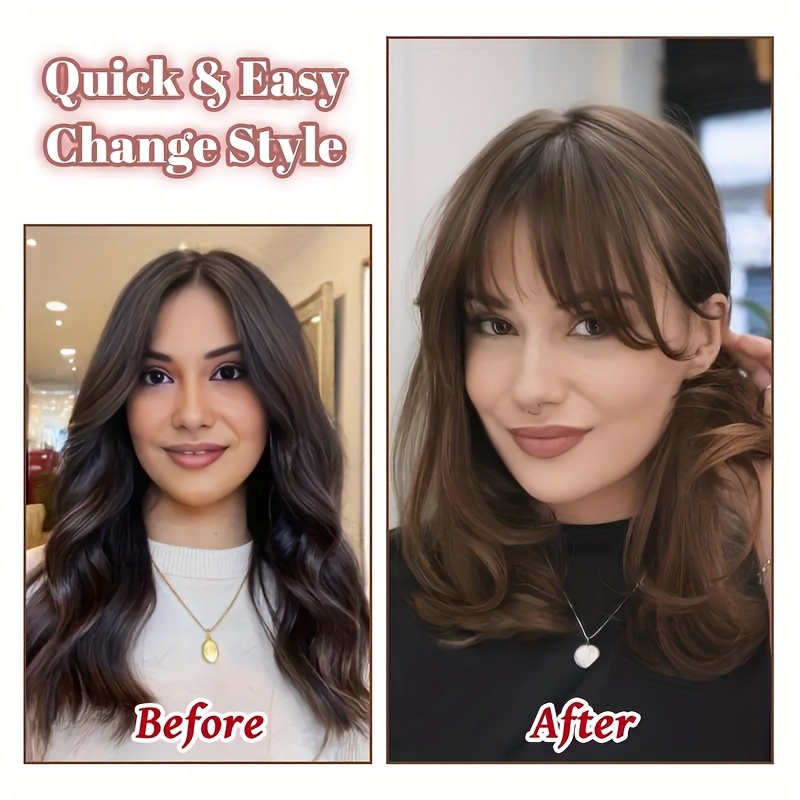 8 inch elegant womens topper with 3d bangs heat resistant synthetic fiber french air bangs   for   tones straight hair hair extensions wigs accessories details 5