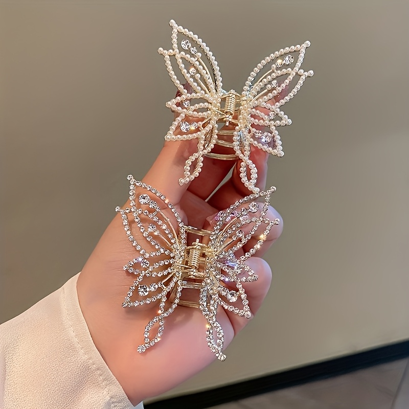 TEMU 2pcs Women's Claw Clips With And Rhinestones, Large Hair Clips For Updos, Elegant And High-end Fairy-style Hair Accessories, Hair, Suitable For