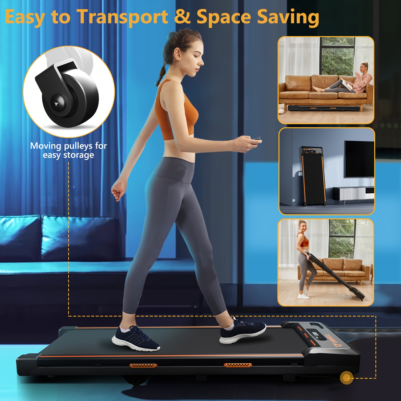 portable under desk treadmill for home office walking pad 2 in 1 with remote control led display and low noise 2 5hp motor ideal for walking and jogging details 0