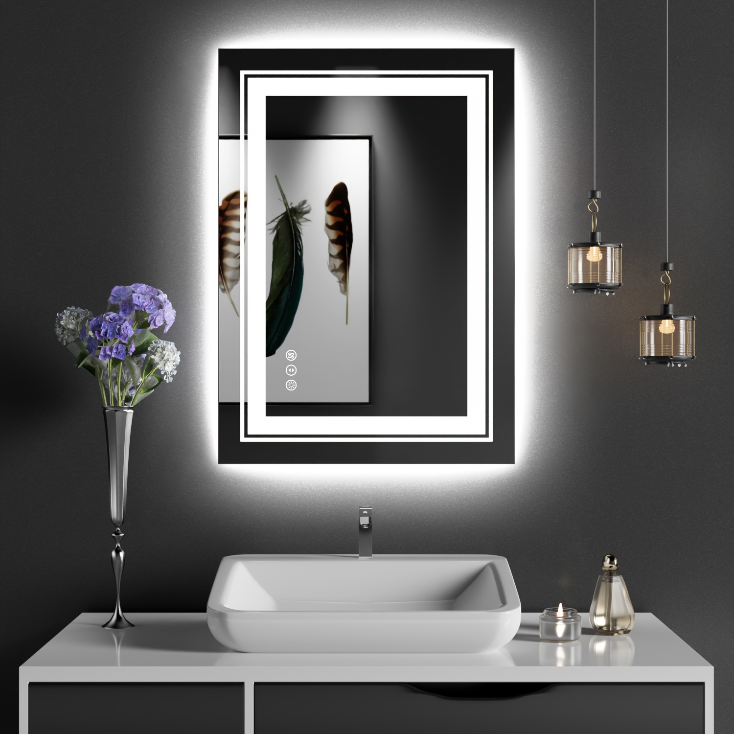 

Led Bathroom Mirror With Lights, Anti Fog Mirror Bathroom, Dimmable Smart Lighted Bathroom Vanity Mirror, Horizontal/vertical