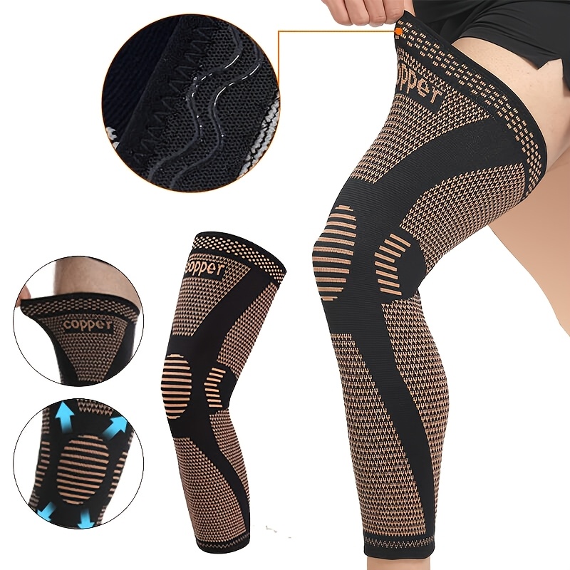 

1pc- Full Leg Sleeve, Copper Knee Sleeves, Non-slip Stockings Support For Tennis, Running, Gym, Workout, Climbing For