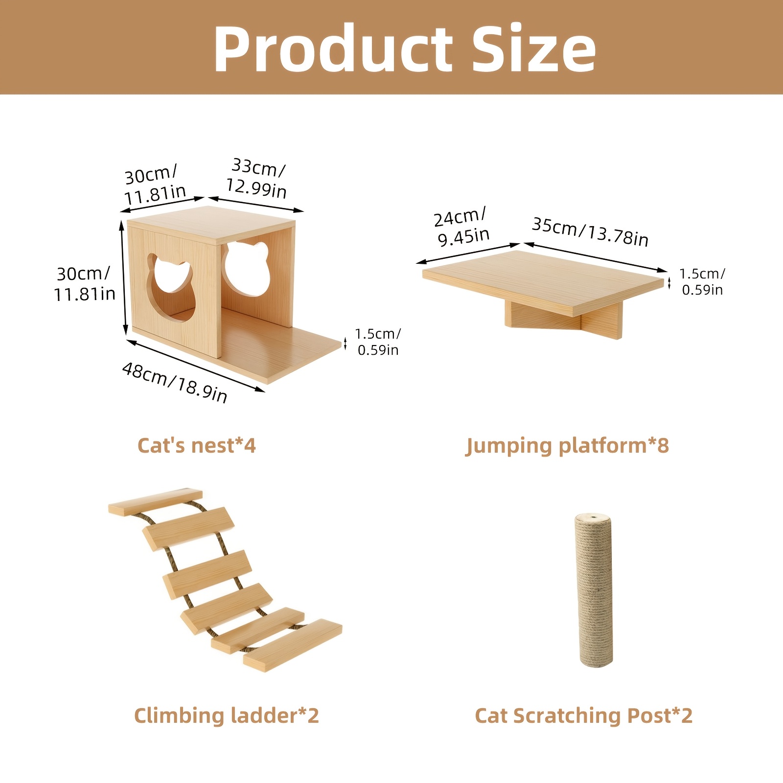 16pcs Eunewr Cat Tree With Scratching Post, Climbing Frame, Wall-mounted Cat House, Scratching Post