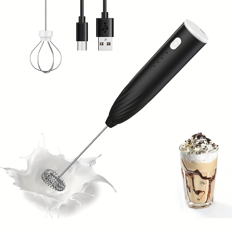 TEMU Milk Frotherrechargeable Handheld Electric Blendercoffee Frother Blender With 2 Stainless Steel Blenders Adjustable Frother Blender For Coffee,