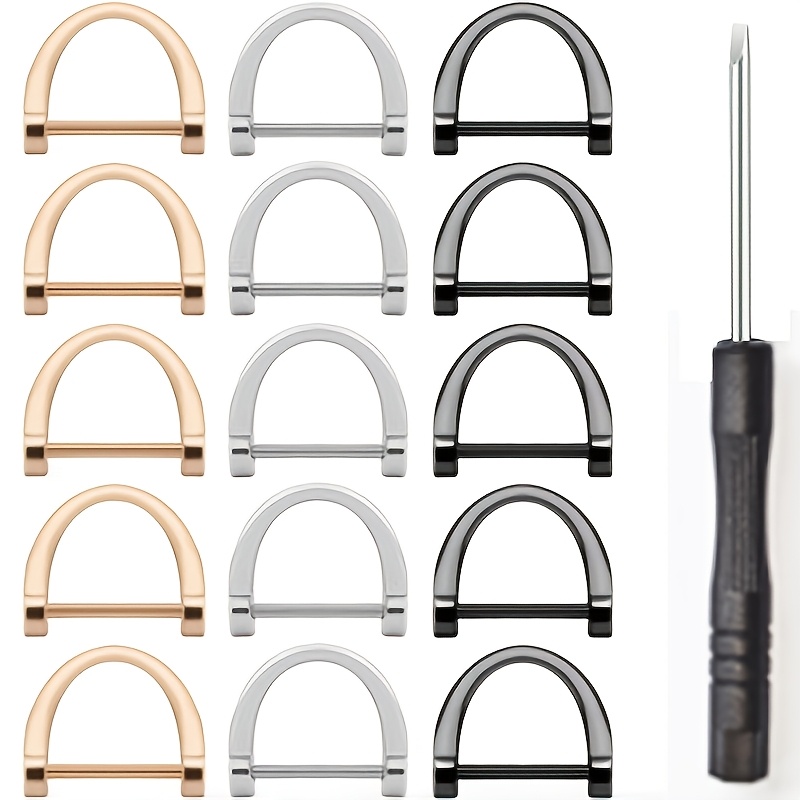 15pcs D-rings Screw In Shackle Horseshoe U Shape D Ring, D Rings For Purse, Horseshoe Shape D Ring Purse Holder With 1pc Screwdriver Diy Craft Purse Keychain Accessories
