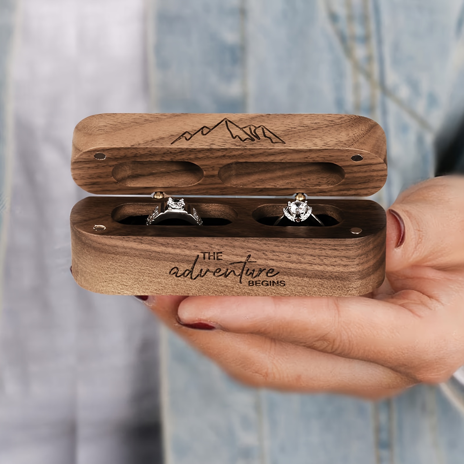 

1pc Wedding Ring Box, Wood Ring Box For Proposal, Engagement Ring Holder Case, Handmade Rustic Ring Box, Ring Storage Box