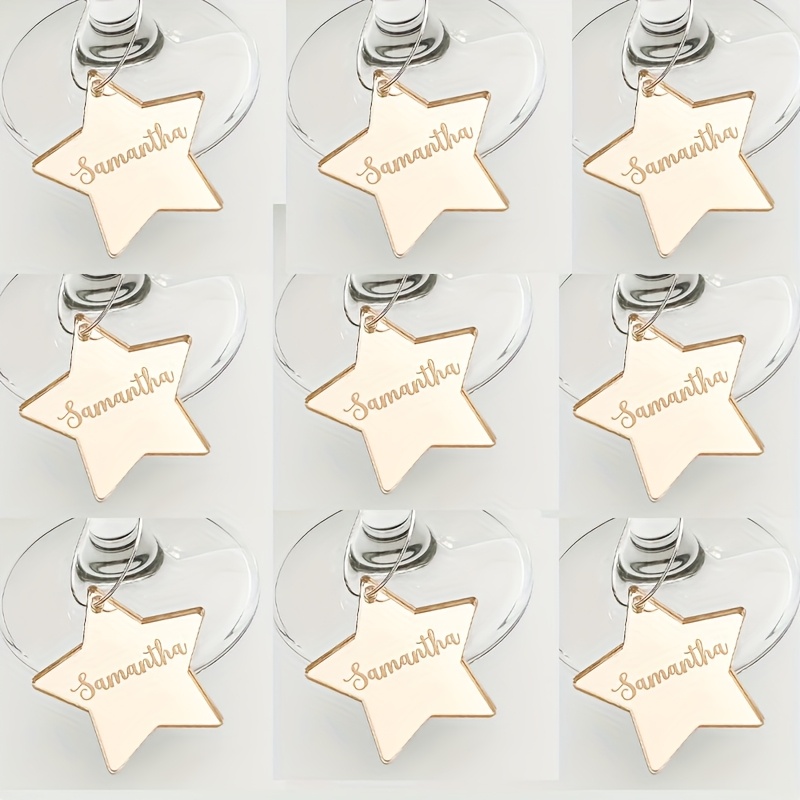 TEMU 9 Etichette personalizzate a forma di stella in acrilico con specchio per identificare le tazze, ciondoli personalizzati con testo per bevande,