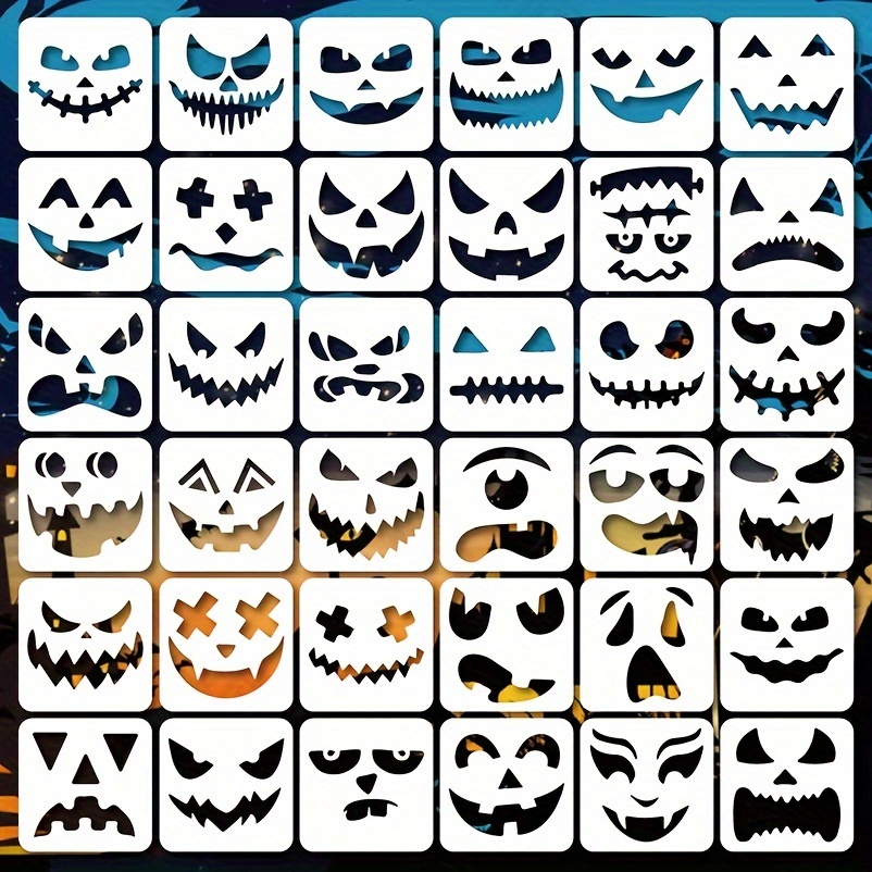

36-pack Halloween Craft Stencils For Diy Decor - Reusable Plastic Drawing Templates For Wood, Walls, Windows, Greeting Cards & Seasonal Ornaments, Pet Material, 3x3 Inches
