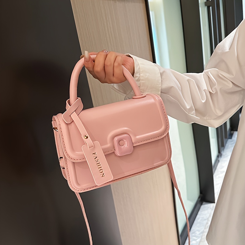

2024 Solid Color Small Shoulder Bag, Sweet Style Flap Top Handle Satchel Bag For Women
