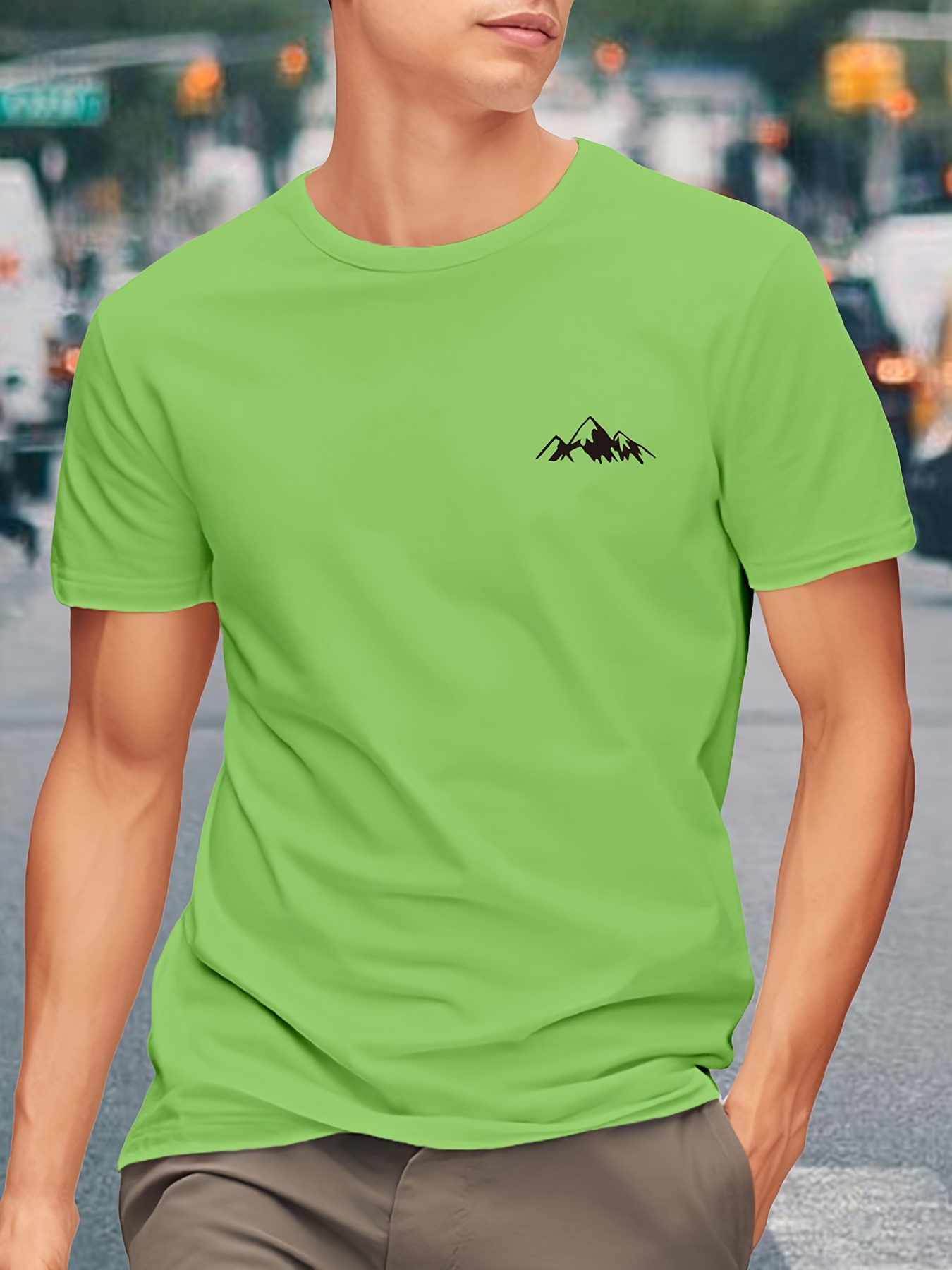 Men'S Heavyweight 180gsm Mountain Graphic T-Shirt - Minimalist Black Line Drawing, Non-Stretch Fabric for Gym, Hiking, Casual Casual Attire - Everyday Essential Tee for Outdoor Enthusiasts, Hiking Apparel, Round Neckline Shirt, Durable Casualwear, Gym Clothing, Basic Style, Breathable Material, Short Sleeve Top, Active Lifestyle