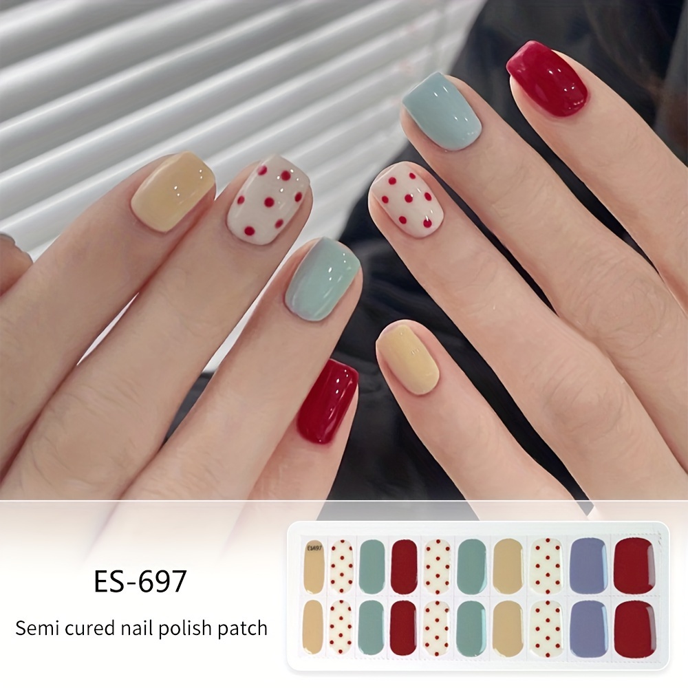 

20pcs Semi-cured Gel Nail Wraps - Salon-quality, Long Lasting, Easy To Apply & Remove - Includes Nail File & Wooden Stick - Gradient Patterns