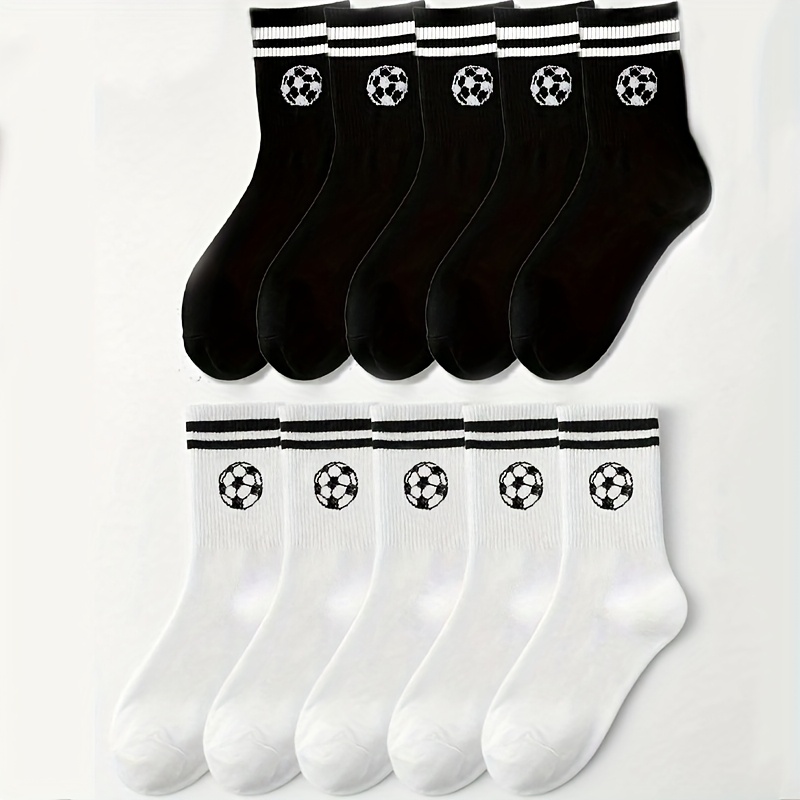 1/10 Pair Mid-calf Socks - Black And White Soccer Couple Daily Wear, Comfortable Breathable Socks