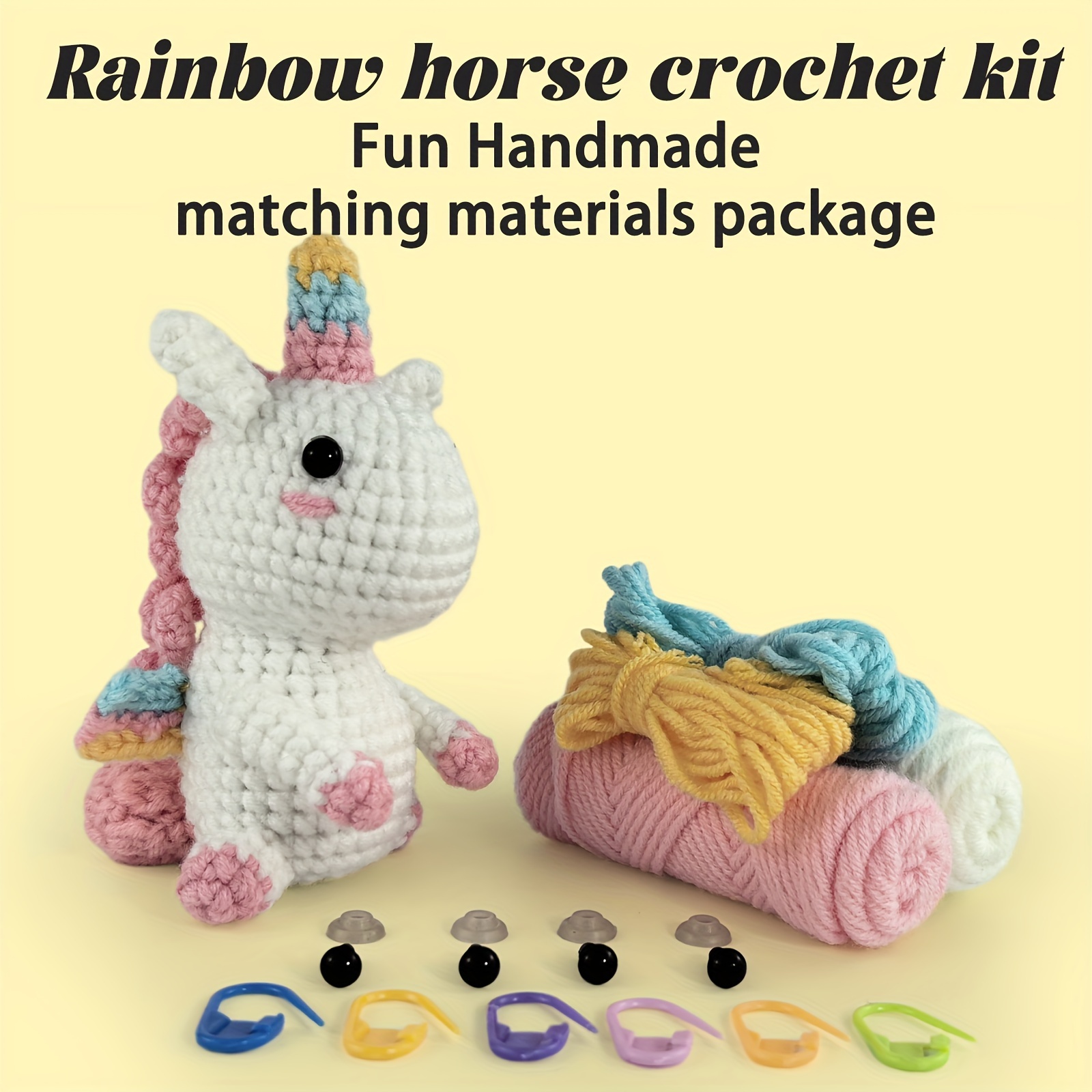 

Rainbow Horse Crochet Kit With Video Tutorials - Complete Set For Beginners, Includes Yarn, Polyester Fiber & Accessories, Perfect Gift Idea