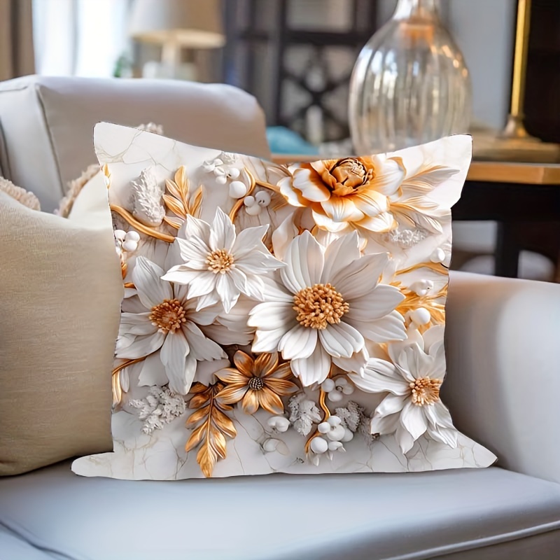 

1pc, Super Soft Printed Flowers Fresh Throw Pillow Case Print Cushion Cover