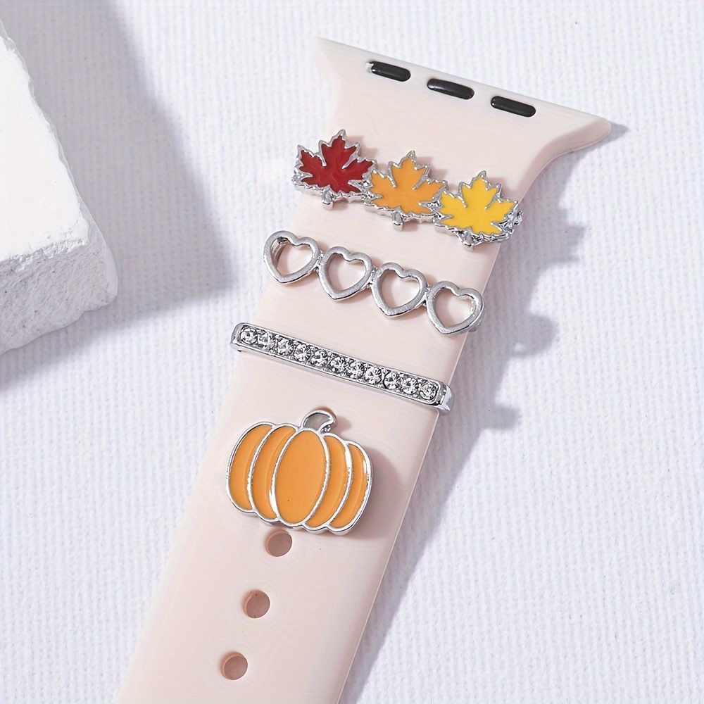 TEMU Ensemble de bracelet en silicone pour Apple Watch avec anneau décoratif feuille d'érable - Accessoires décoratifs transfrontaliers