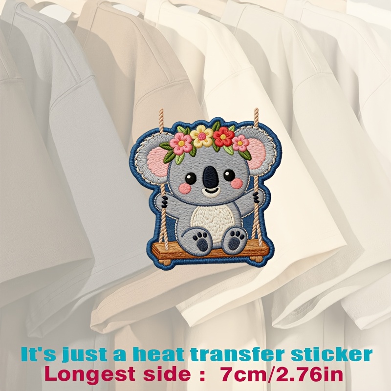 TEMU Cute Koala On A Swing, Wearing A Flower Crown, With And , Heat Transfer Stickers Are Suitable For Flat Fabrics Such , Hats, Canvas Bags, Throw