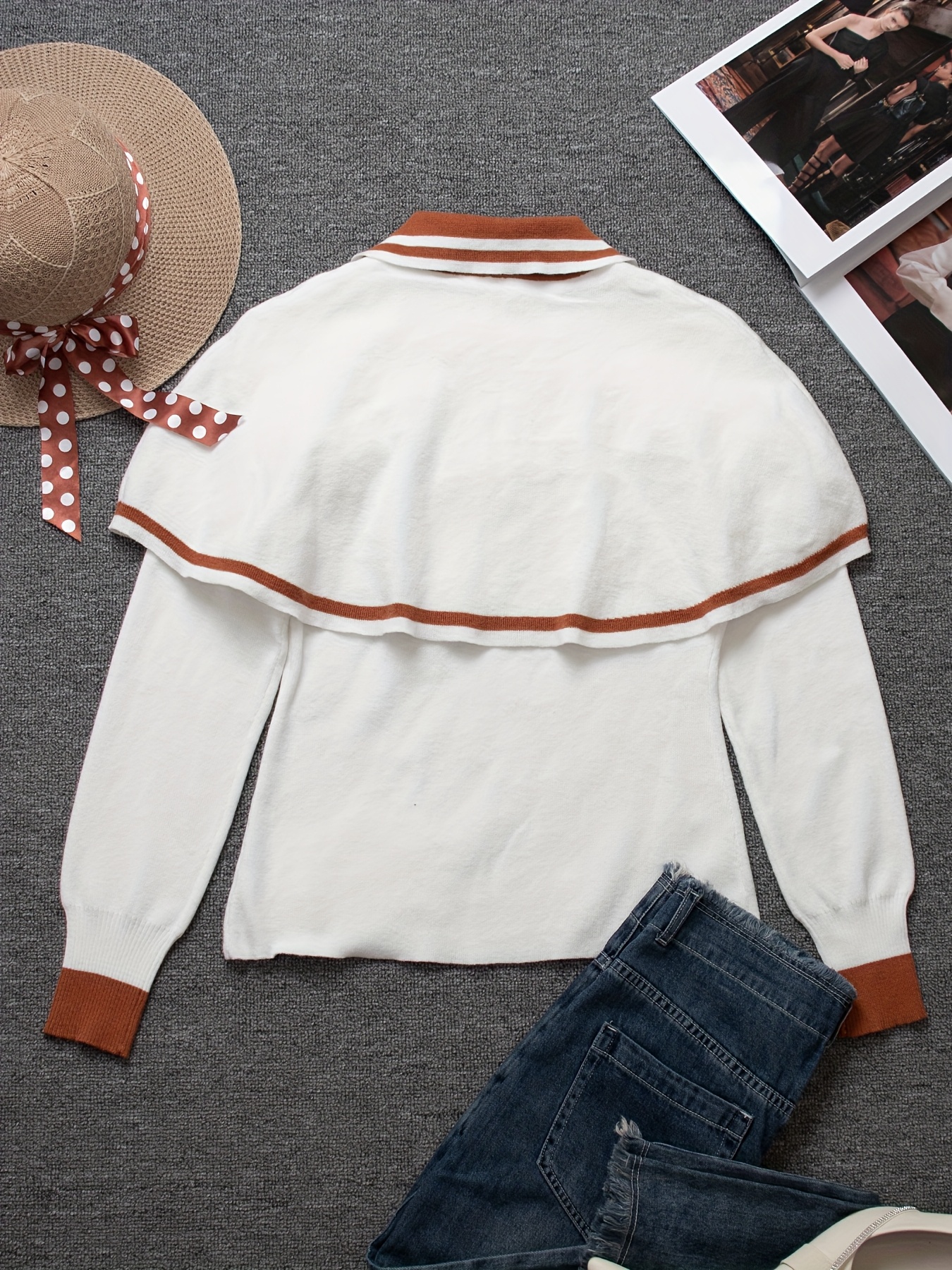 Elegant Women'S Long Sleeve Sweater with Color Block Lapel Collar - Chic Fall/Winter Top for Parties and Casual Outings, Sweater Dress
