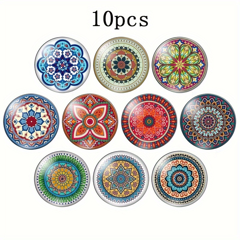 

10pcs Cabochons en Verre Mandala Fleur, 20mm/25mm Ronds à Dos Plat Peintures Artistiques pour la Fabrication de Bijoux, Pièces et Accessoires, Fournitures de Fabrication de Bijoux