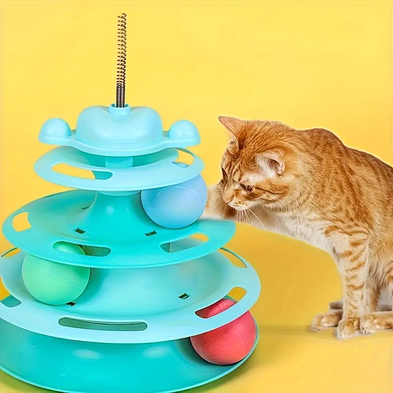 brinquedo de gato de 3 níveis com e bolas - de de plástico durável de vários níveis para gatos de interior, sem necessidade de pilhas, e bolas coloridas aleatórias, estimula o de caça, as raças e tamanhos, brinquedo de gato, design divertido, construção , enriquecimento de animais de estimação, animais de estimação , material seguro, de gatos , pais de animais de estimação o , kit de de madeir Detalhes do produto 1