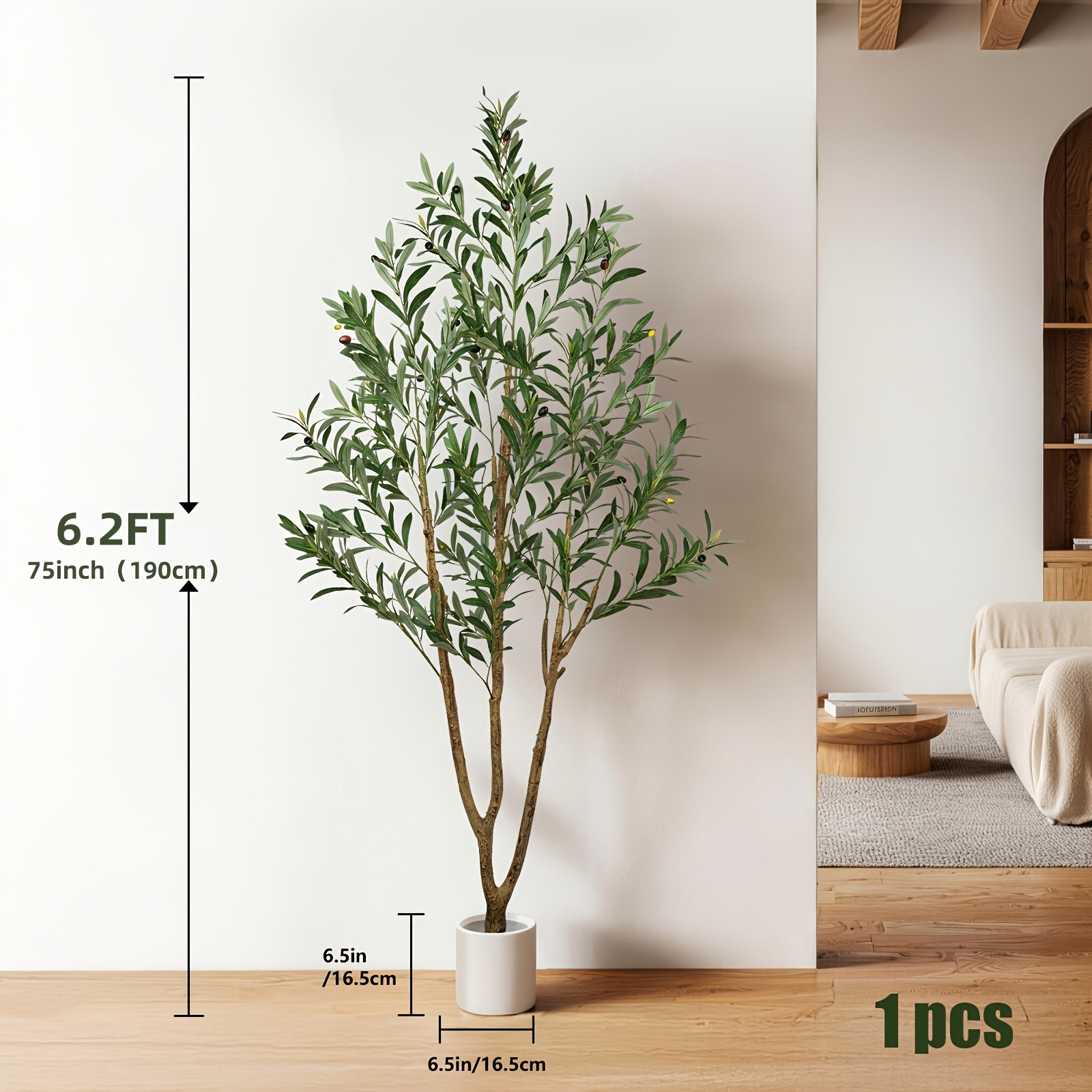 TEMU 5/6/7ft Artificial Olive Tree In Pot, Tall Olive Topiary Plant With Realistic Olive Branches & Fruits, Lifelike Fake Olive Tree, Modern Indoor