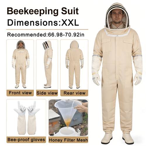 heavy duty professional beekeeping suit full body protective gear with veil hood gloves and honey filter screen breathable and durable fabric ideal for and beekeepers protective beekeeping suit beekeeping supplies heavy duty