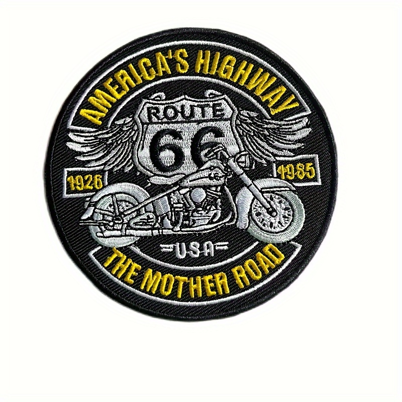 

1pc Route 66 Embroidered Patch, Usa Vintage Motorcycle Design, Iron-on/sew-on Badge For Jackets, Jeans, Shoes, Hats - Color