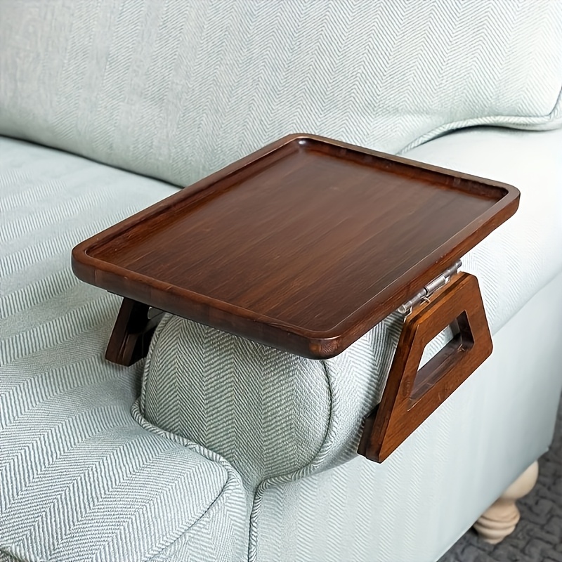 

Sofa Armrest Tray Table - Portable, Sturdy Wooden Side Table For Small , Ideal For Dining & Tv Watching