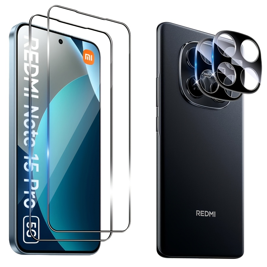 E-shop [2+2] 4 Stück HD Panzerglas Displayschutzfolie für Redmi Note 15 Pro 5G Panzerglas Objektiv Kamera Schutzfolie 4In1 für Redmi Note15Pro 5G