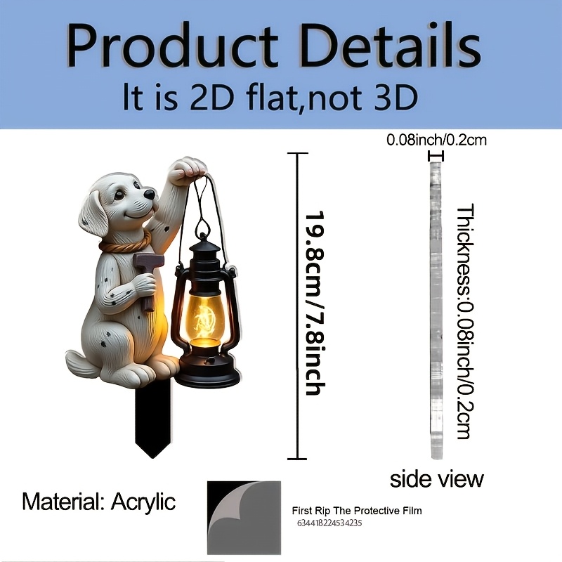 TEMU 2d Flat, [2d Flat] 1pc 1pcs Dog-shaped Garden Stake With Lighted Lantern - -themed Outdoor Decoration Suitable For Flower Pots, Lawn & Balcony,