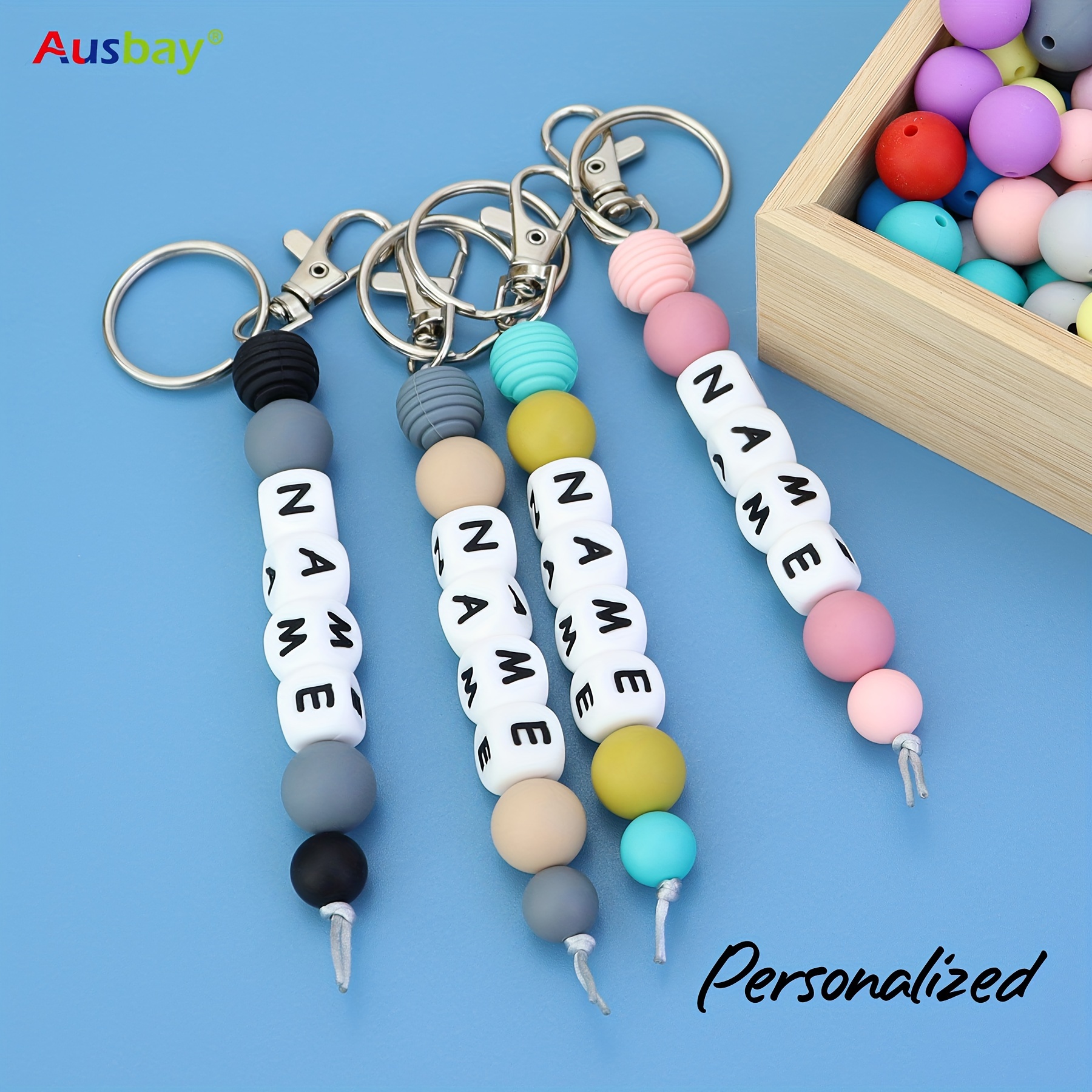 

Customizable Beaded Keychain - Personalized Name Tag English , Diy Keyring For Men, Unique & Teacher