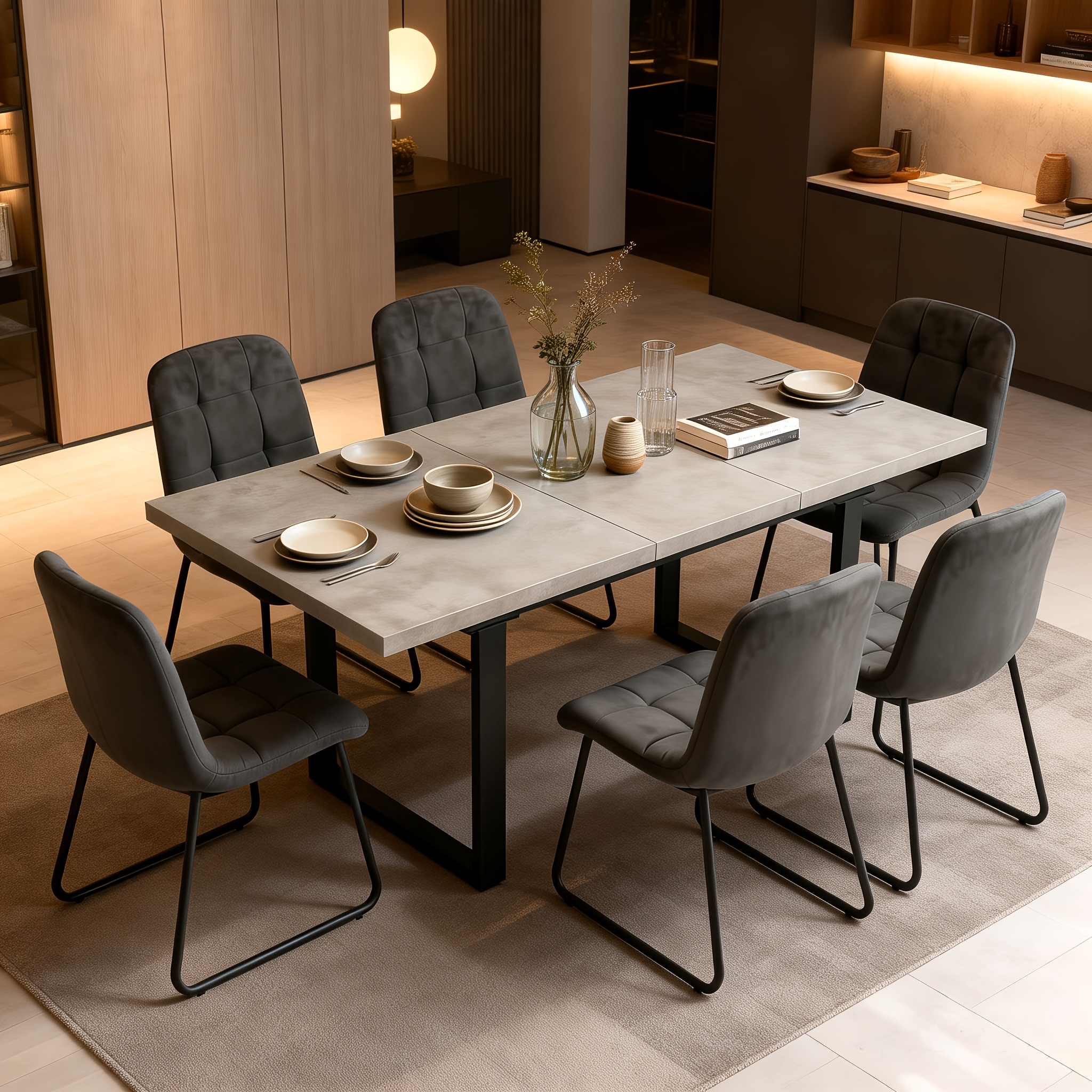 Dining Chair 6/4pcs + Extendable Dining Table 130-170cm Extension Mdf Tabletop , High Back , Elegant Modern