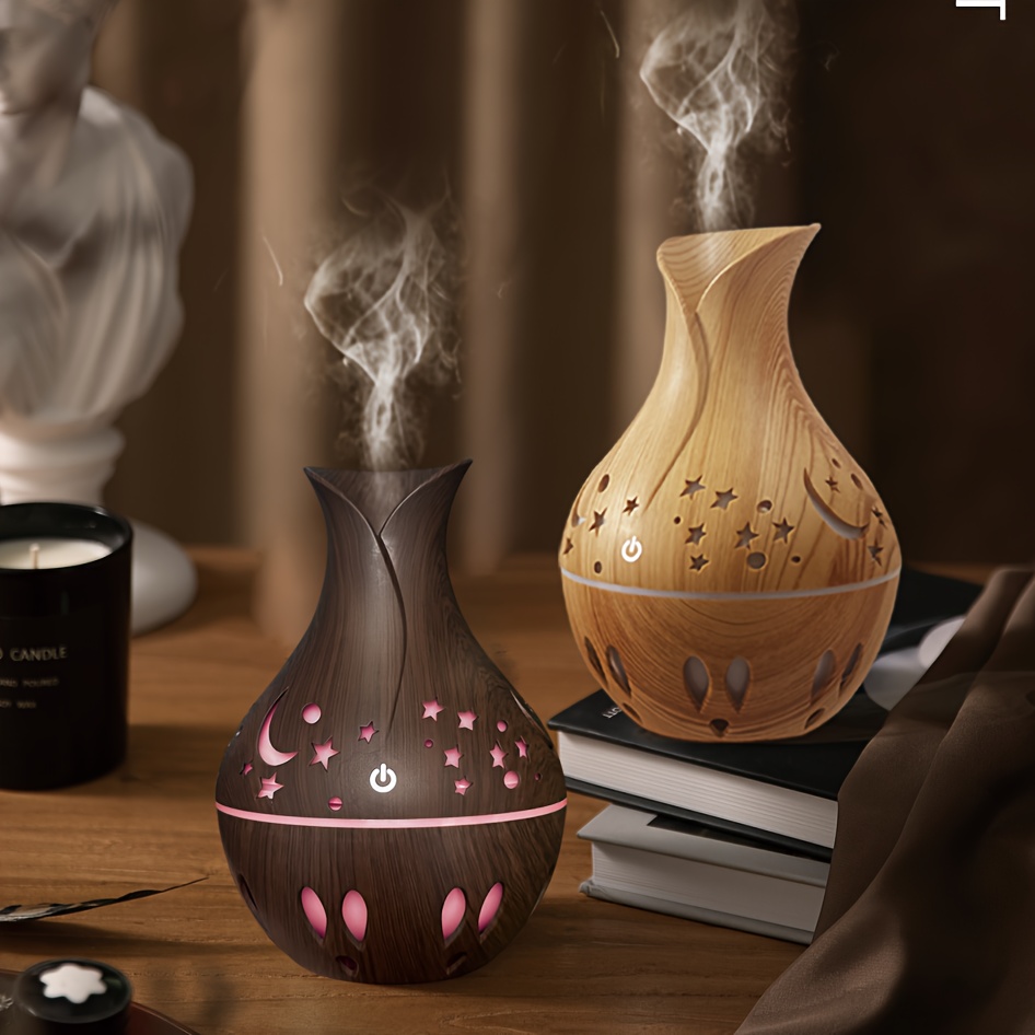 

1pc, 130ml Wood Grain Air Humidifier Usb Star Colorful Night Light Household Spray, Humectant, Fragrance , Small Diffuser Suitable For Home, Office, Bedroom, Travel