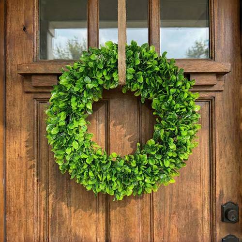 1pc artificial green leaves wreath 15 8 inch large boxwood wreath for front door wall window farmhouse decoration wedding home decor green door wreath spring decoration spring decor saint day valentines day ramadan decorations