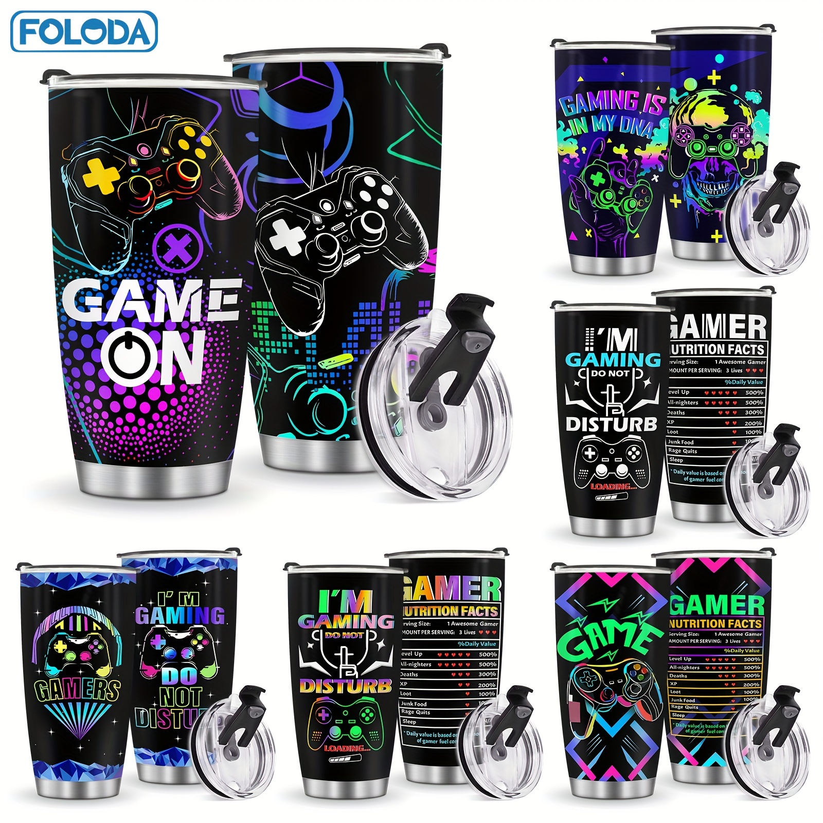 

Foloda 20oz Stainless Steel Gamer With Lid - Insulated, Leak-proof For Gamers - Perfect Gift For Men, Teens & Game Lovers - Ideal For Drinks, Best For Christmas