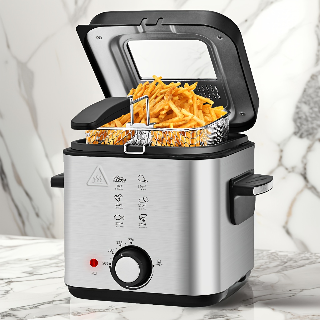 

1pc Susteas Stainless Steel Deep Fryer, 1500w Electric With Temperature Control, Detachable Lid, 1.5l Pot, Us Plug, 110-130v Power Supply, No Battery Required