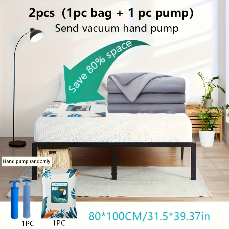 2pcs Including 1pc Vacuum Compression Bag+1pc Hand Pump Multi Size Vacuum Compression Bag Storage, Essential For Travel, Lightweight Clothing Bag, Easy To Organize