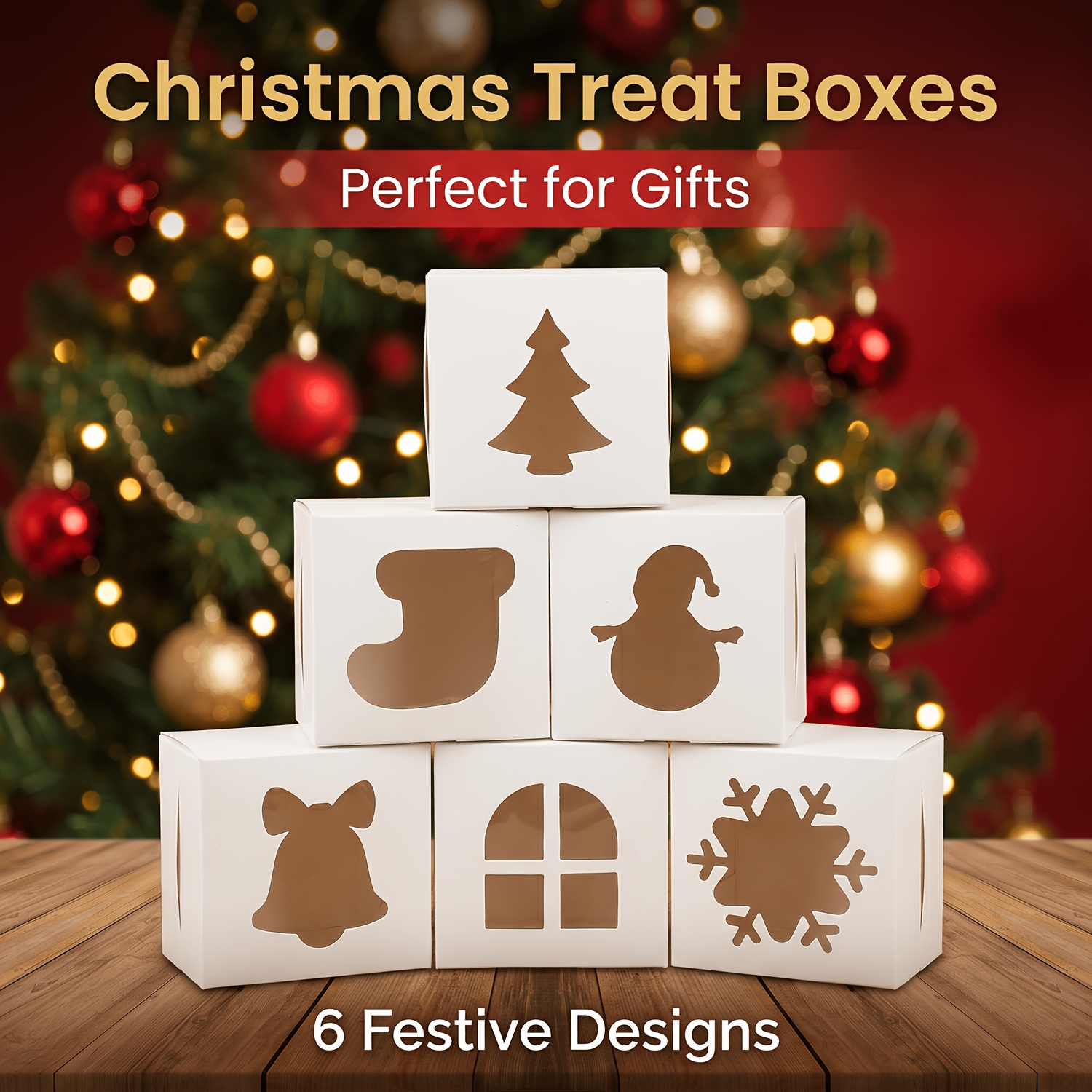 Image of 60pcs Christmas Cake Boxes With Clear Window Cupcake Bakery Boxes Pastry Packaging White Present Box With Rope For Food Present , X 3 Inches